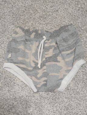 Kids Gray & Cream Camo Athletic Shorts with Drawstring